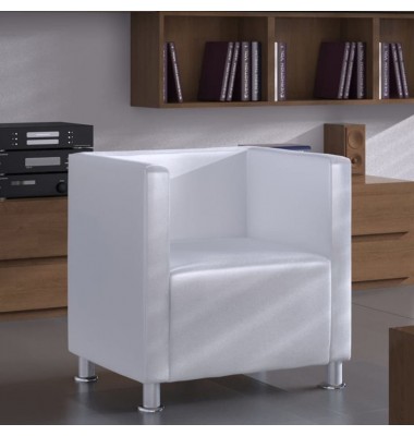  Krėslas, baltas, dirbtinė oda, kubo formos - Foteliai, krėslai - 1