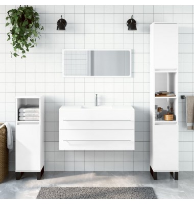  Vonios kambario spintelė su veidrodžiu, balta, mediena, blizgi - Vonios baldų komplektai - 1