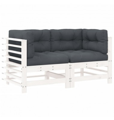  Kampinės sofos dalys su pagalvėlėmis, 2vnt., baltos, pušis - Moduliniai lauko baldai - 2