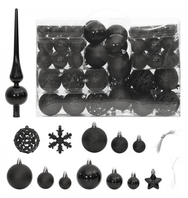  Kalėdinių žaisliukų rinkinys, 111vnt., juodi, polistirenas - Kalėdinės dekoracijos - 1
