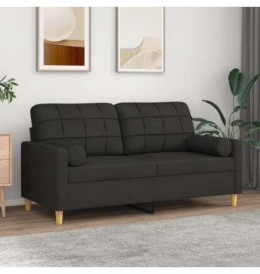  Dvivietė sofa su pagalvėlėmis, juodos spalvos, 140cm, audinys - Sofos, sofos-lovos - 1