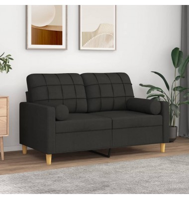  Dvivietė sofa su pagalvėlėmis, juodos spalvos, 120cm, audinys - Sofos, sofos-lovos - 1