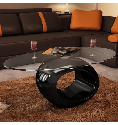  Kavos staliukas su ovaliu stikliniu stalviršiu, ypač blizgus, juodas  - Kavos staliukai - 1