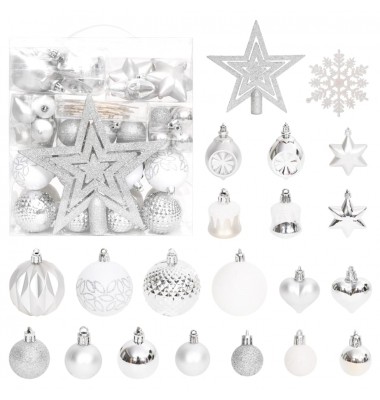  Kalėdinių žaisliukų rinkinys, 70vnt., sidabriniai ir balti - Kalėdinės dekoracijos - 1