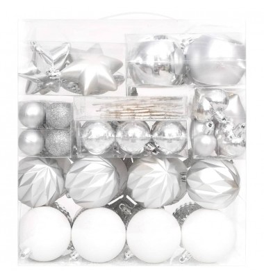 Kalėdinių žaisliukų rinkinys, 70vnt., sidabriniai ir balti - Kalėdinės dekoracijos - 3