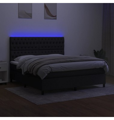  Lova su spyruoklėmis/čiužiniu/LED, juoda, 160x200 cm, audinys - Lovos - 4