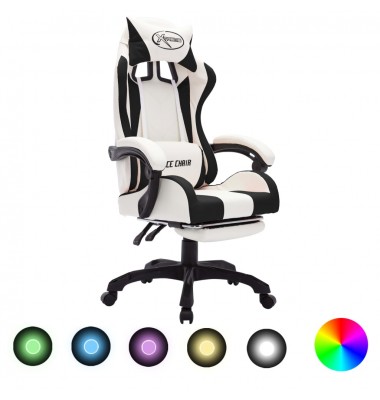  Žaidimų kėdė su LED lemputėmis, juoda ir balta, dirbtinė oda - Biuro kėdės - 1