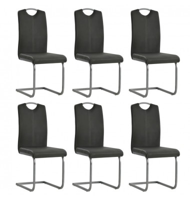  Gembinės valgomojo kėdės, 6vnt., pilkos, dirbtinė oda - Valgomojo Kėdės - 1