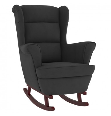  Supamas krėslas su kaučiukmedžio kojomis, juodas, aksomas - Supamos kėdės - 2