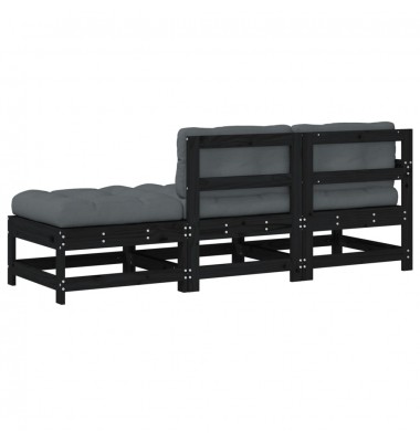  Sodo komplektas su pagalvėlėmis, 3 dalių, juodas, mediena - Moduliniai lauko baldai - 3
