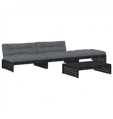  Sodo komplektas su pagalvėlėmis, 4 dalių, juodas, mediena - Lauko baldų komplektai - 2