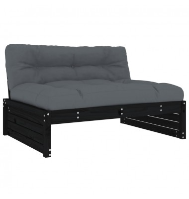 Sodo komplektas su pagalvėlėmis, 4 dalių, juodas, mediena - Lauko baldų komplektai - 4