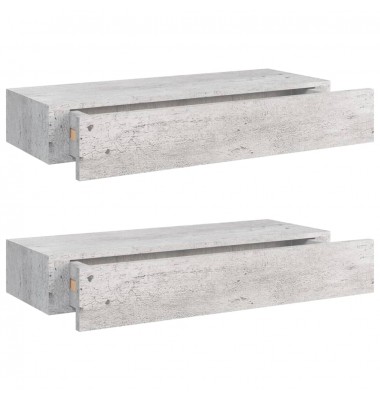  Lentynos su stalčiais, 2vnt., betono pilkos, 60x23,5x10cm, MDF - Pakabinamos lentynos, spintelės - 2