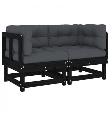  Kampinės sofos dalys su pagalvėlėmis, 2vnt., juodos, pušis - Moduliniai lauko baldai - 2