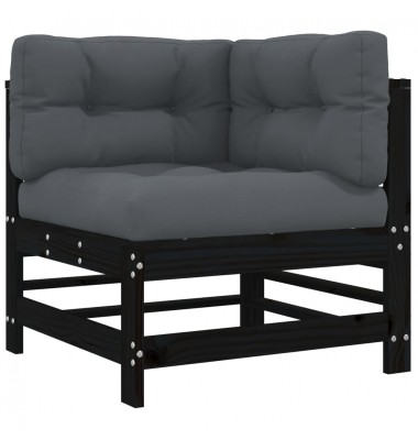  Kampinė sofos dalis su pagalvėlėmis, juoda, pušies masyvas - Moduliniai lauko baldai - 2