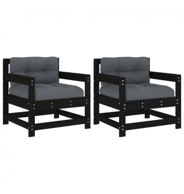  Sodo kėdės su pagalvėlėmis, 2vnt., juodos, pušies masyvas - Moduliniai lauko baldai - 2