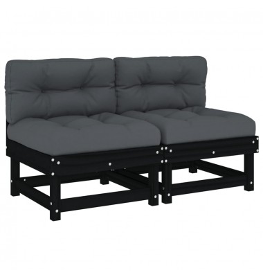  Vidurinės sofos dalys su pagalvėlėmis, 2vnt., juodos, pušis - Moduliniai lauko baldai - 2