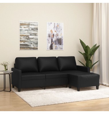  Trivietė sofa su pakoja, juodos spalvos, 180cm, dirbtinė oda - Sofos, sofos-lovos - 1