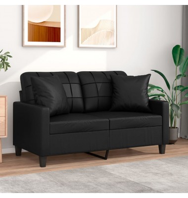 Dvivietė sofa su pagalvėlėmis, juoda, 120cm, dirbtinė oda - Sofos, sofos-lovos - 1