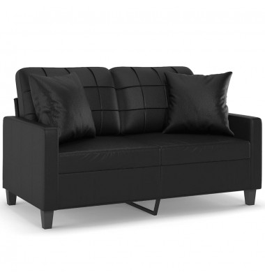  Dvivietė sofa su pagalvėlėmis, juoda, 120cm, dirbtinė oda - Sofos, sofos-lovos - 2