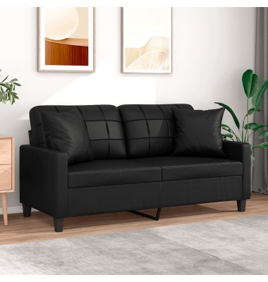  Dvivietė sofa su pagalvėlėmis, juoda, 140cm, dirbtinė oda - Sofos, sofos-lovos - 1