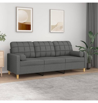 Trivietė sofa su pagalvėlėmis, tamsiai pilka, 180cm, audinys - Sofos, sofos-lovos - 1