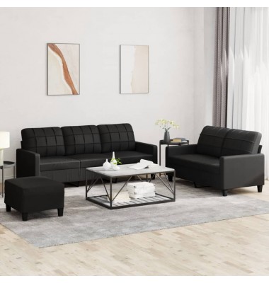  Sofos komplektas su pagalvėlėmis, 3 dalių, juodas, dirbtinė oda - Sofos, sofos-lovos - 1