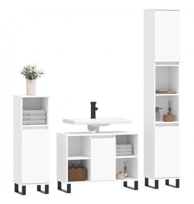  Vonios baldų komplektas, 3 dalių, baltas, apdirbta mediena - Vonios baldų komplektai - 3
