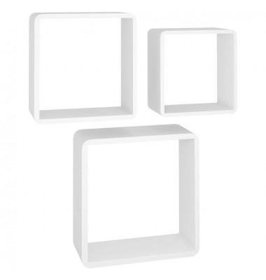  Sieninės lentynos, 3vnt., baltos spalvos, MDF, kubo formos - Pakabinamos lentynos, spintelės - 2