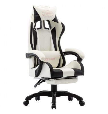  Žaidimų kėdė su pakoja, juoda ir balta, dirbtinė oda - Biuro kėdės - 1