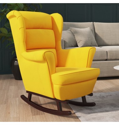  Supamas krėslas su kaučiukmedžio kojomis, geltonas, aksomas - Supamos kėdės - 1