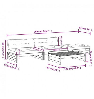  Sodo komplektas su pagalvėlėmis, 4 dalių, pilkas, mediena - Lauko baldų komplektai - 8