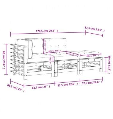  Sodo komplektas su pagalvėlėmis, 3 dalių, medaus rudas, mediena - Lauko baldų komplektai - 9