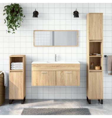  Vonios kambario spintelė su veidrodžiu, sonoma ąžuolo, mediena - Vonios baldų komplektai - 1