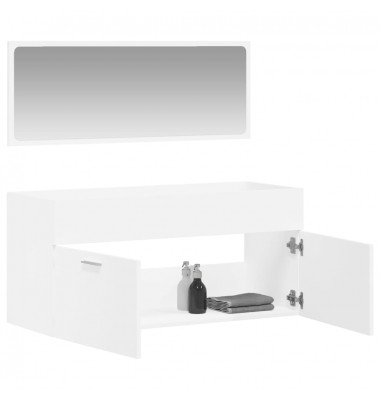  Vonios kambario spintelė su veidrodžiu, balta, apdirbta mediena - Vonios baldų komplektai - 3