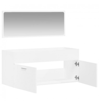  Vonios kambario spintelė su veidrodžiu, balta, apdirbta mediena - Vonios baldų komplektai - 4