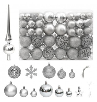  Kalėdinių žaisliukų rinkinys, 111vnt., sidabro, polistirenas - Kalėdinės dekoracijos - 1