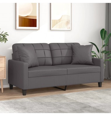  Dvivietė sofa su pagalvėlėmis, pilka, 140cm, dirbtinė oda - Sofos, sofos-lovos - 1