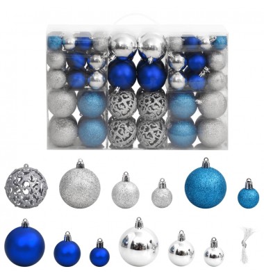  Kalėdiniai žaisliukai, 100vnt., mėlyni ir sabriniai, 3/4/6cm - Kalėdinės dekoracijos - 1