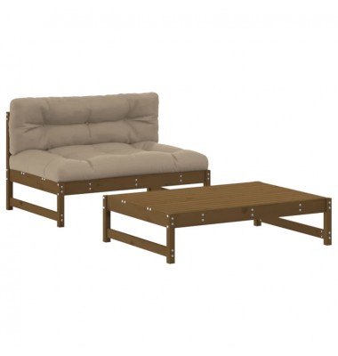  Sodo komplektas su pagalvėlėmis, 2 dalių, medaus rudas, mediena - Lauko baldų komplektai - 2
