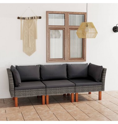  Trivietė sodo sofa su pagalvėlėmis, pilkos spalvos, poliratanas - Lauko baldų komplektai - 1
