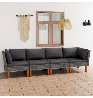  Keturvietė sodo sofa su pagalvėlėmis, pilka, poliratanas - Lauko baldų komplektai - 1