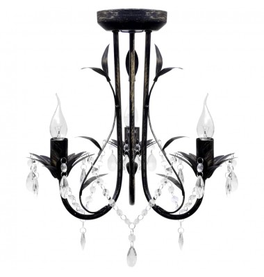 Art Nouveau Juodo Metalo Sietynas su Krištolo Karoliukais, 3 x E14 - Šviestuvai - 1