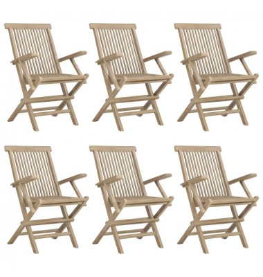  Sulankstomos sodo kėdės, 6vnt., pilkos, 56x61x89cm, tikmedis - Lauko kėdės - 2