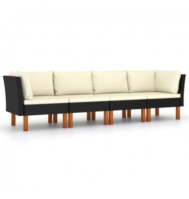  Keturvietė sodo sofa su pagalvėlėmis, juoda, poliratanas - Lauko baldų komplektai - 2
