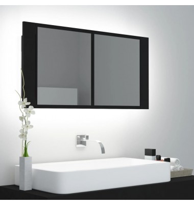  Veidrodinė vonios spintelė su LED, juoda, 90x12x45cm, akrilas - Vonios spintelės, veidrodžiai - 1