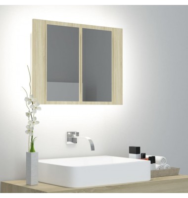 Veidrodinė vonios spintelė su LED, ąžuolo, 60x12x45cm, akrilas - Vonios spintelės, veidrodžiai - 1
