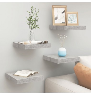  Pakabinamos lentynos, 4vnt., betono pilkos, 23x23,5x3,8cm, MDF - Pakabinamos lentynos, spintelės - 1