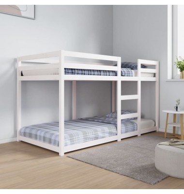  Dviaukštė lova, balta, 90x190cm, pušies medienos masyvas - Lovos - 1