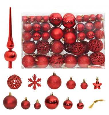  Kalėdinių žaisliukų rinkinys, 111vnt., raudoni, polistirenas - Kalėdinės dekoracijos - 1